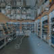 Digital illustration of retail supply chain and management icons overlaid on a supermarket aisle, symbolizing the complexities of retail management recruitment.