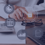 Professional working on payroll services with icons representing data security and best practices for protecting sensitive information
